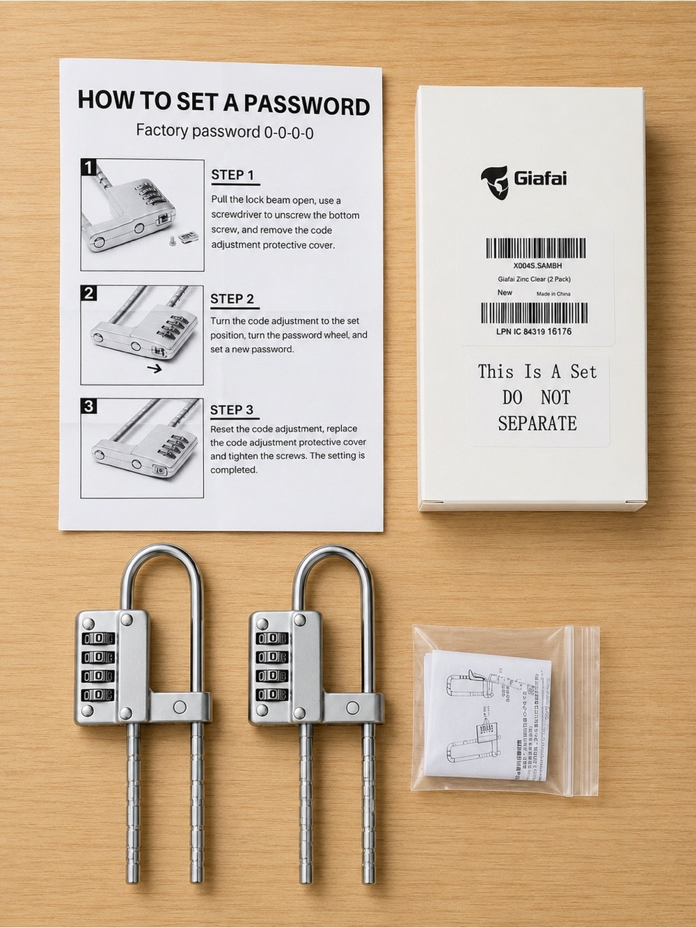 Giafai 2 Pack 4 Digit Combination Padlocks Adjustable Long Shackle New